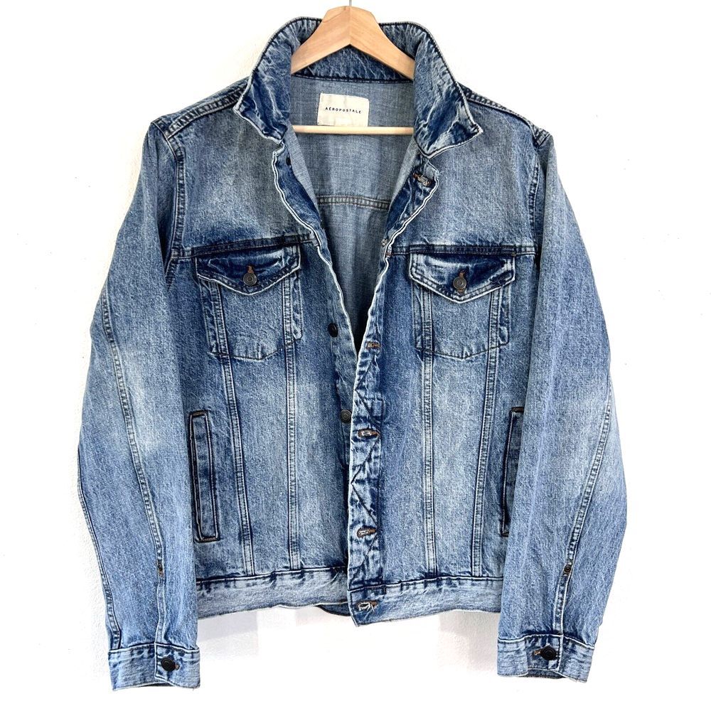 Aeropostale Jacket Tracker Mens XL Blue Denim Long Sleeve Button Front Utility